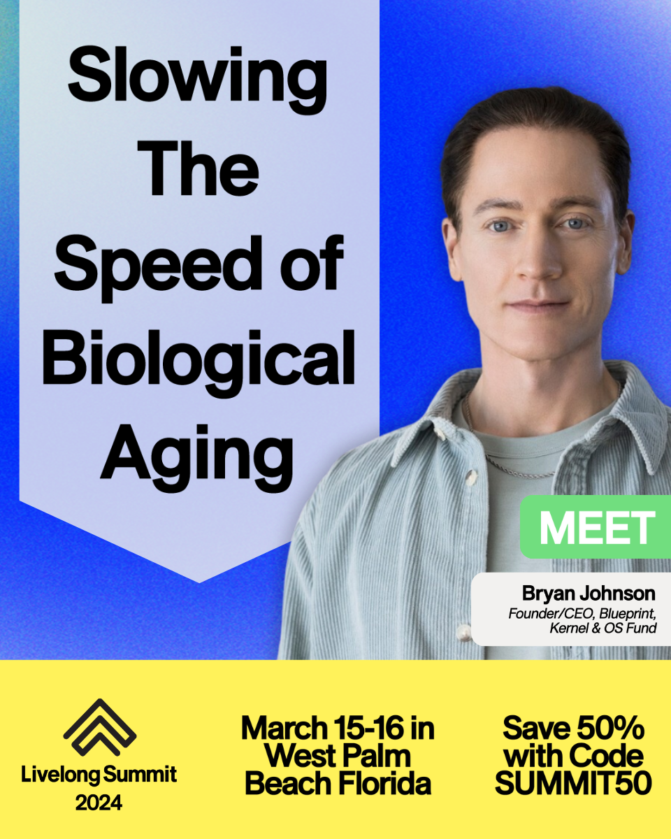 Static image ad creative — Bryan Johnson summit ad